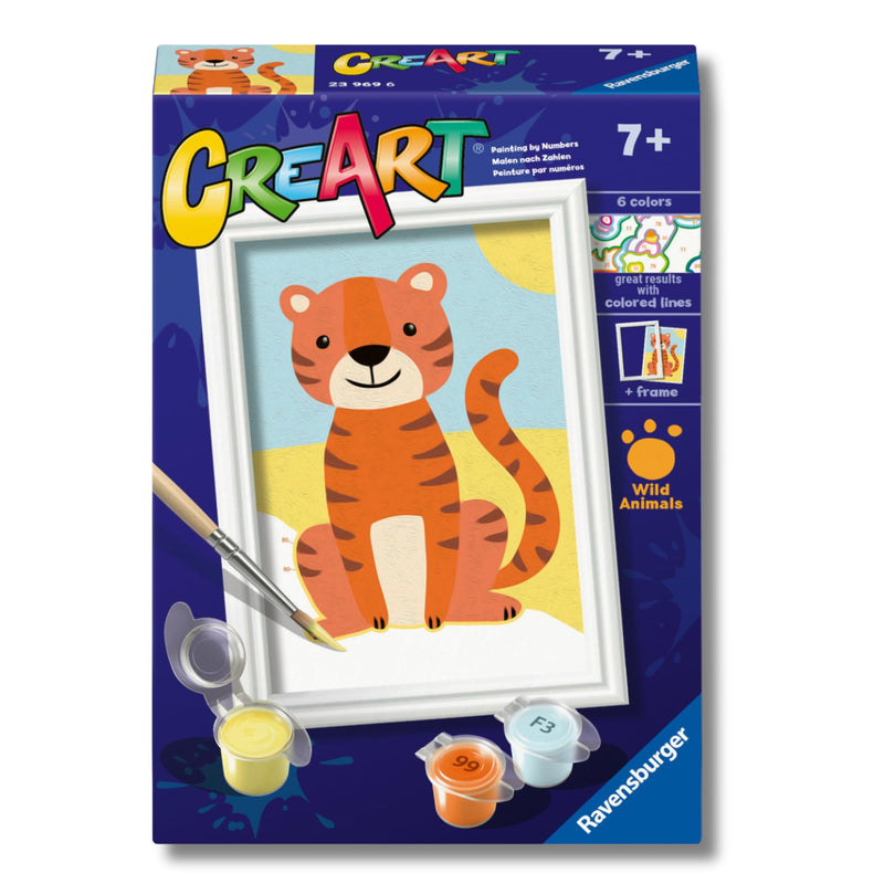 Ravensburger - CreArt Serie F: Tigre Giocosa, Dipingere con i Numeri, Kit Pittura Bambini, Cornice Inclusa, Gioco Educativo e Creativo, Idea Regalo Bambini 7+ Anni, 12x8,50cm