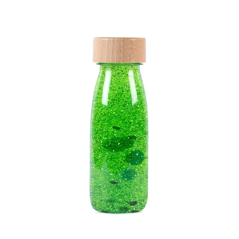 Petit Boum - Bottiglia Sensoriale Float di Colore Verde | Un Microcosmo in ogni Bottiglia | Scopri, Ascolta ed Impara | Stimolazione Sensoriale | Bottiglie Sensoriali per Bambini