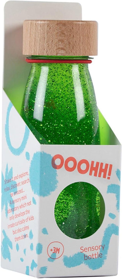 Petit Boum - Bottiglia Sensoriale Float di Colore Verde | Un Microcosmo in ogni Bottiglia | Scopri, Ascolta ed Impara | Stimolazione Sensoriale | Bottiglie Sensoriali per Bambini