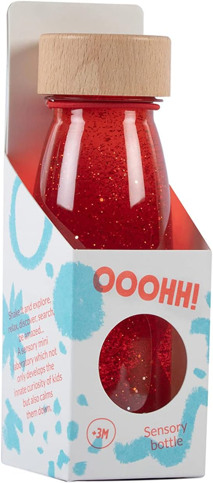 Petit Boum - Bottiglia Sensoriale Float di Colore Rosso | Un Microcosmo in Ogni Bottiglia | Scopri, Ascolta e Impara | Stimolazione Sensoriale | Bottiglie Sensoriali per Bambini
