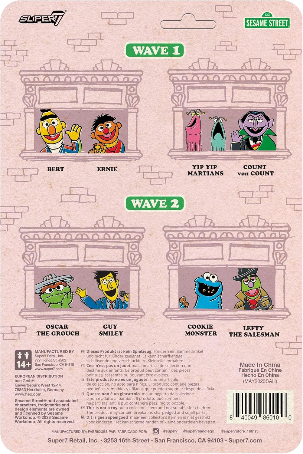 Super7 Reaction Sesame Street Guy Smiley - Figura de acción de Plaza Sésamo de 3.75 pulgadas con accesorios coleccionables y juguetes retro
