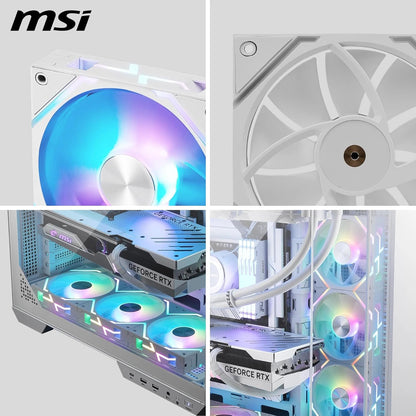 MSI EZ120 ARGB WHITE-3W – Kit 3 ventole bianche ARGB da 120 mm, cuscinetto idrodinamico, compatibili con Mystic Light e Cooling Wizard, connettori magnetici brevettati e hub di controllo incluso