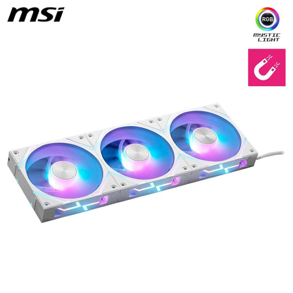 MSI EZ120 ARGB WHITE-3W – Kit 3 ventole bianche ARGB da 120 mm, cuscinetto idrodinamico, compatibili con Mystic Light e Cooling Wizard, connettori magnetici brevettati e hub di controllo incluso