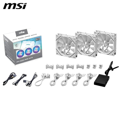 MSI EZ120 ARGB WHITE-3W – Kit 3 ventole bianche ARGB da 120 mm, cuscinetto idrodinamico, compatibili con Mystic Light e Cooling Wizard, connettori magnetici brevettati e hub di controllo incluso
