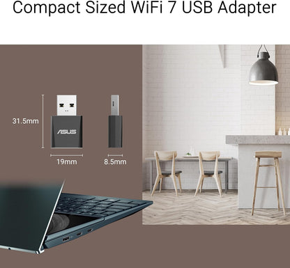 ASUS USB-BE92 Nano Tri-Band BE6500 WiFi 7 Nano USB Adapter (6GHz Band, Supports 4096-QAM, Plug and Play, Compatible with Windows 10 & 11)