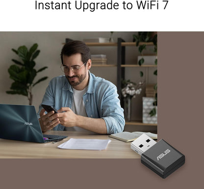 ASUS USB-BE92 Nano Tri-Band BE6500 WiFi 7 Nano USB Adapter (6GHz Band, Supports 4096-QAM, Plug and Play, Compatible with Windows 10 & 11)