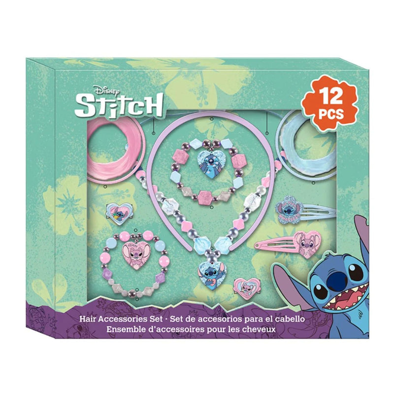 KIDS EUROSWAN Stitch Jewellery Set of 12 Pieces, enfant, Polyester, Pink Topaz