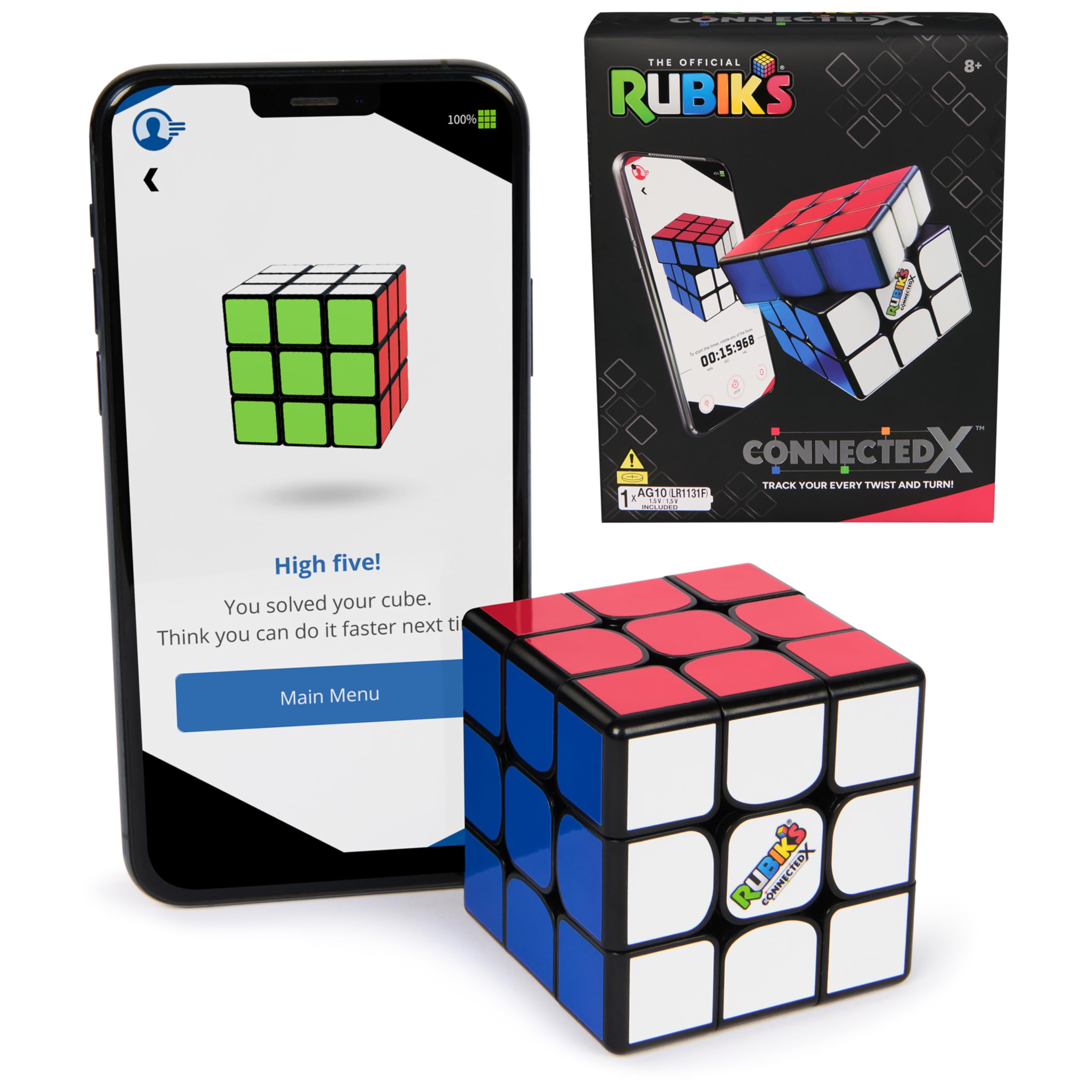 Rubik’s Cube ConnectedX, Bluetooth enabled 3x3 classic cube, problem-solving challenging brain teaser fidget toy, adults & kids aged 8+