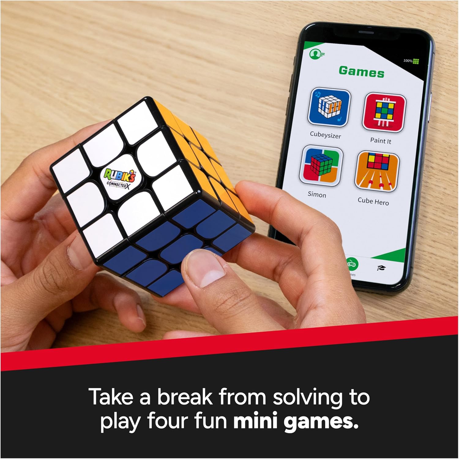Rubik’s Cube ConnectedX, Bluetooth enabled 3x3 classic cube, problem-solving challenging brain teaser fidget toy, adults & kids aged 8+