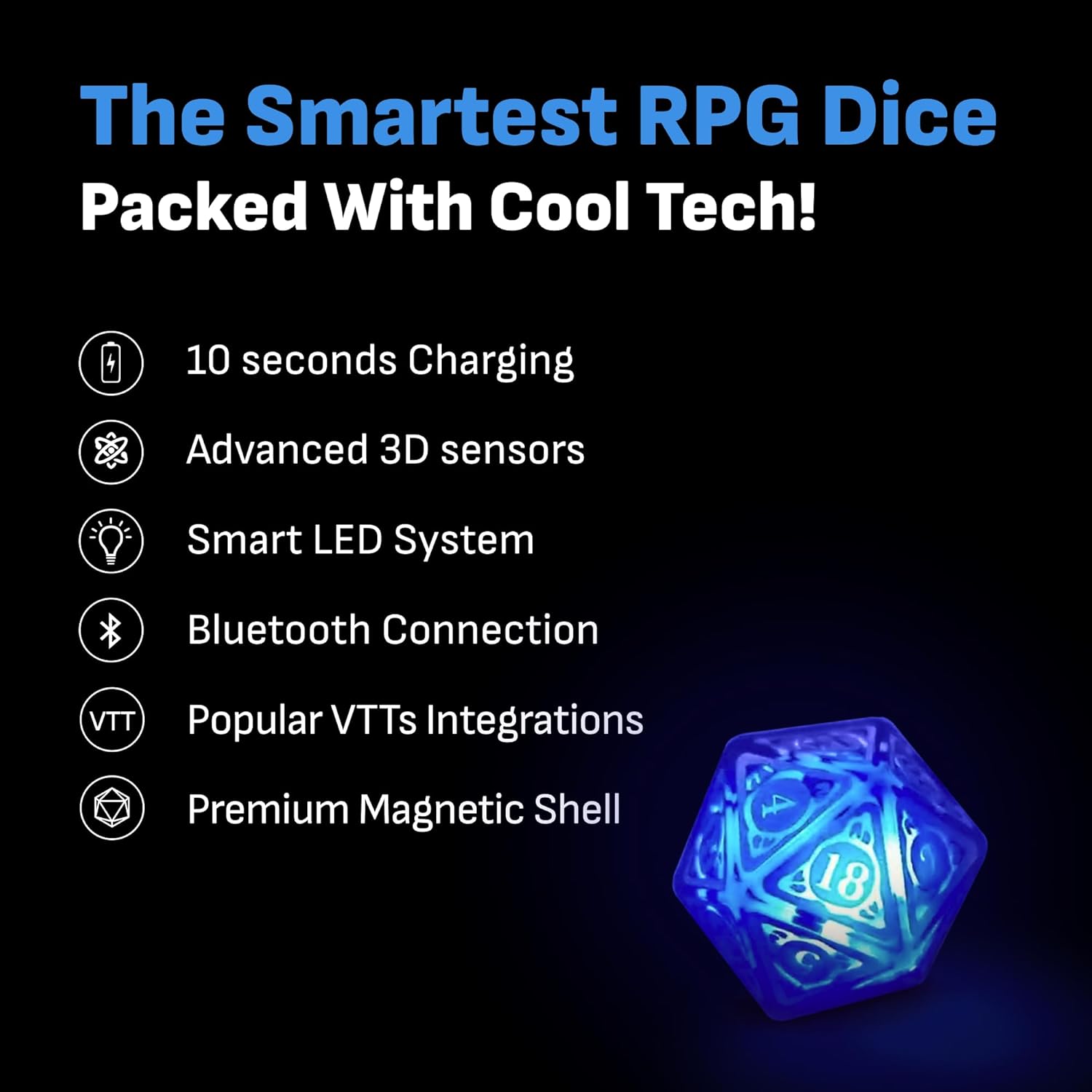 GoDice D20 Connected – The World’s First Connected Polyhedral Die for Online RPG Play. Physical Die, Real-Time Calculations. Cool Tech Inside