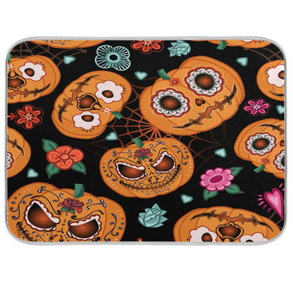 ATTX - Halloween Dish Drying Mat Pumpkin Design Easy to Clean Dishwasher Safe Heat Resistant Eco Friendly Halloween Gift 7 x 24 Inch