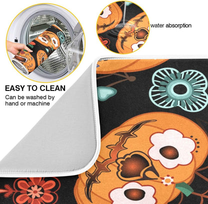 ATTX - Halloween Dish Drying Mat Pumpkin Design Easy to Clean Dishwasher Safe Heat Resistant Eco Friendly Halloween Gift 7 x 24 Inch