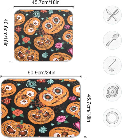 ATTX - Halloween Dish Drying Mat Pumpkin Design Easy to Clean Dishwasher Safe Heat Resistant Eco Friendly Halloween Gift 7 x 24 Inch