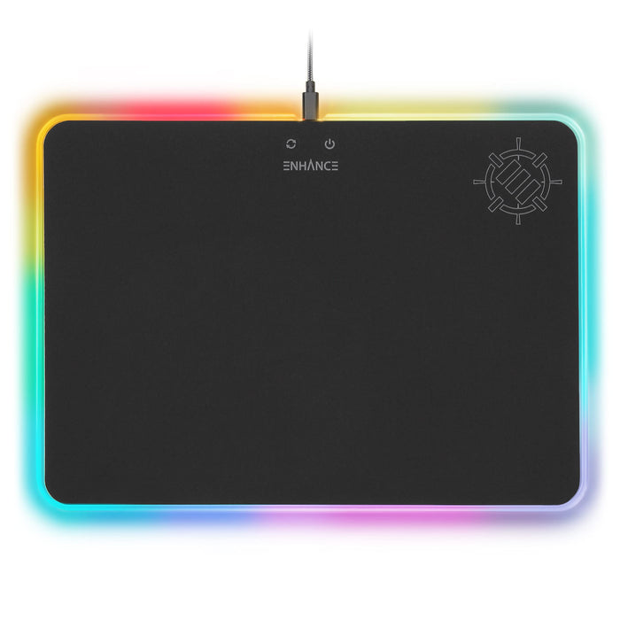 Large LED Gaming Mouse Pad with Fabric Surface - Hard Mouse Mat with 7 RGB Colors & 2 Lighting Effects, Brightness Controls, & Precision Tracking for eSports - Black Fabric