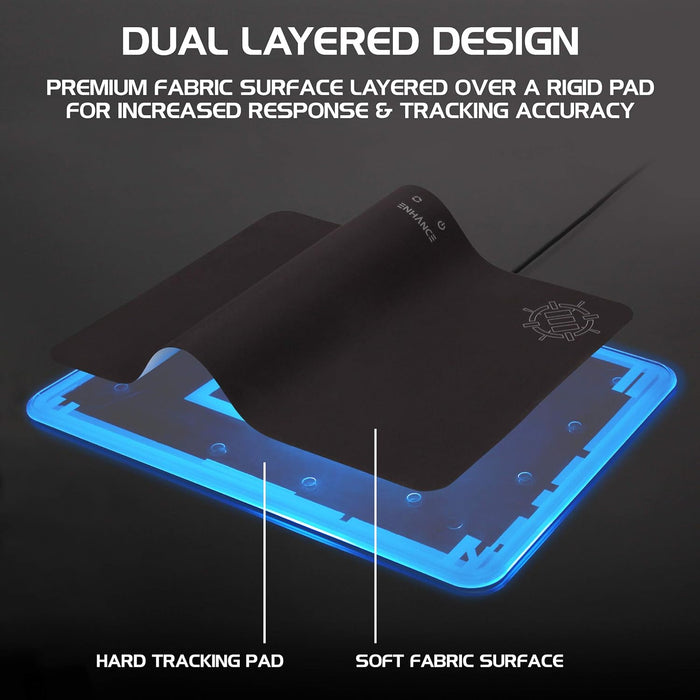 Large LED Gaming Mouse Pad with Fabric Surface - Hard Mouse Mat with 7 RGB Colors & 2 Lighting Effects, Brightness Controls, & Precision Tracking for eSports - Black Fabric