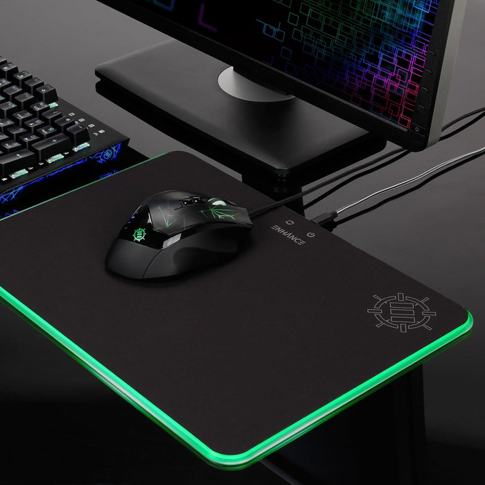 Large LED Gaming Mouse Pad with Fabric Surface - Hard Mouse Mat with 7 RGB Colors & 2 Lighting Effects, Brightness Controls, & Precision Tracking for eSports - Black Fabric
