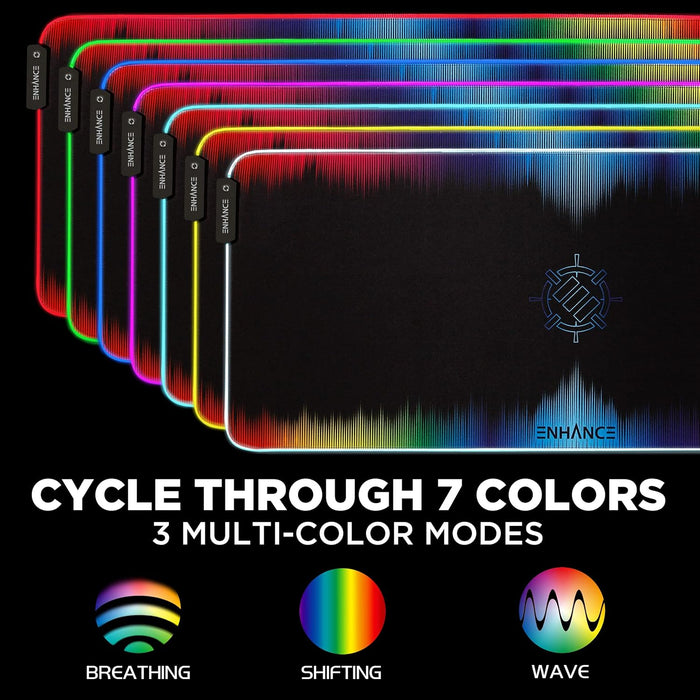ENHANCE Extra Large LED Gaming Mouse Pad - Soft XXL Desk Mat with 7 RGB Colors, 3 Color Modes, Smart Control, Water Resistant High Speed Tracking Surface - (Multicolor) - Extended - 32 x 14 inches