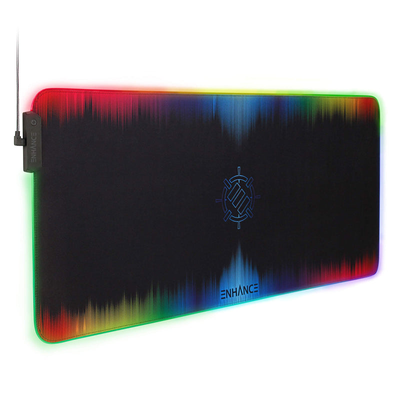ENHANCE Extra Large LED Gaming Mouse Pad - Soft XXL Desk Mat with 7 RGB Colors, 3 Color Modes, Smart Control, Water Resistant High Speed Tracking Surface - (Multicolor) - Extended - 32 x 14 inches