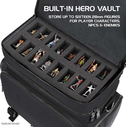 ENHANCE Collector's Edition RPG Adventurer's DnD Bag - Dragon Hide Exterior Travel RPG Bag with Tabletop Miniatures Storage Vault, Mat Holder, DnD Dice & Token Pockets, Fits 4-8 Books (Dragon Black