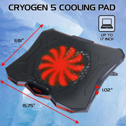 ENHANCE Cryogen 5 Gaming Laptop Cooling Stand - Laptop Cooler with 7 Adjustable Height Settings & Dual USB Port for 17 inch Laptops - 1 Ultra Quiet High Performance LED Laptop Fan 800 RPM