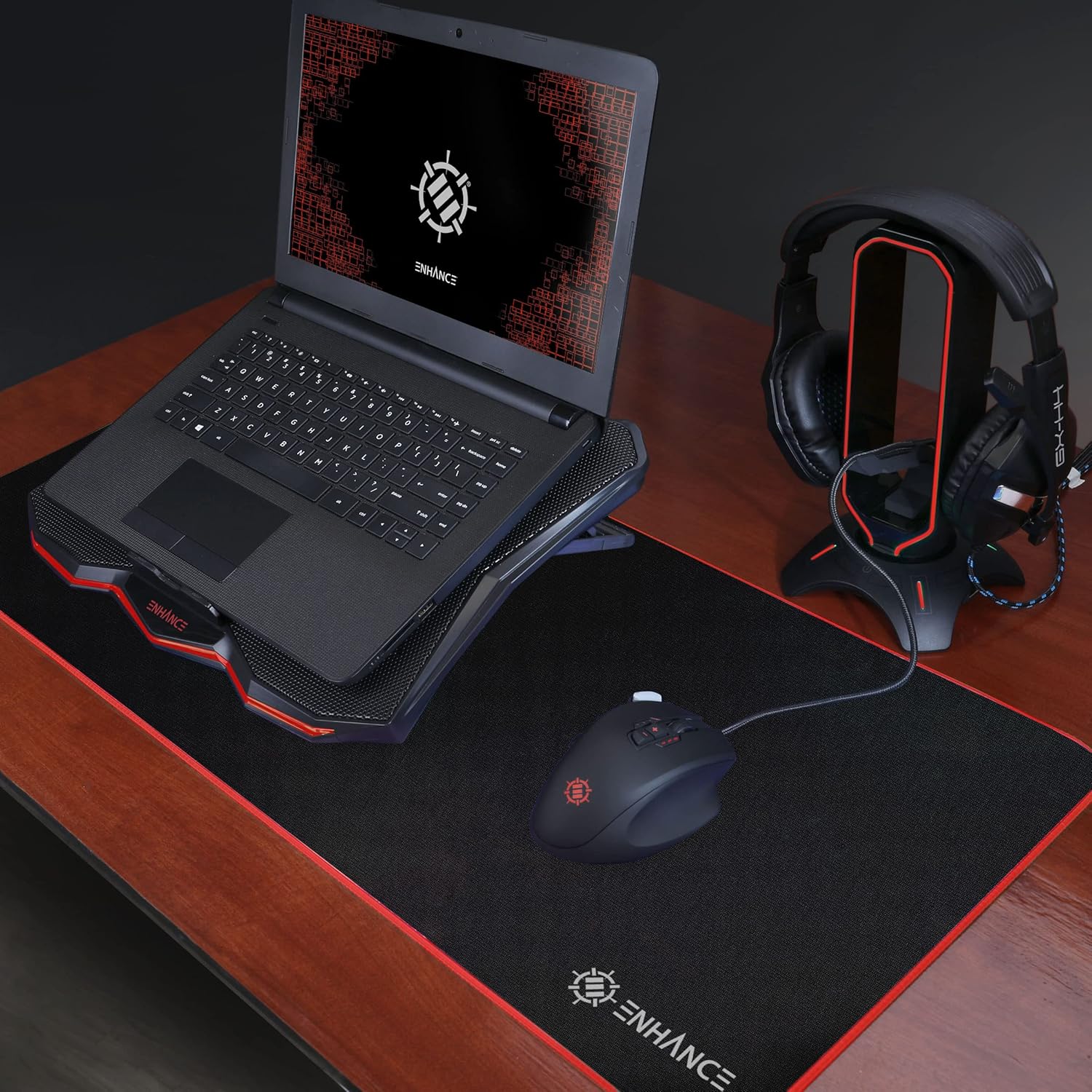 ENHANCE Cryogen 5 Gaming Laptop Cooling Stand - Laptop Cooler with 7 Adjustable Height Settings & Dual USB Port for 17 inch Laptops - 1 Ultra Quiet High Performance LED Laptop Fan 800 RPM