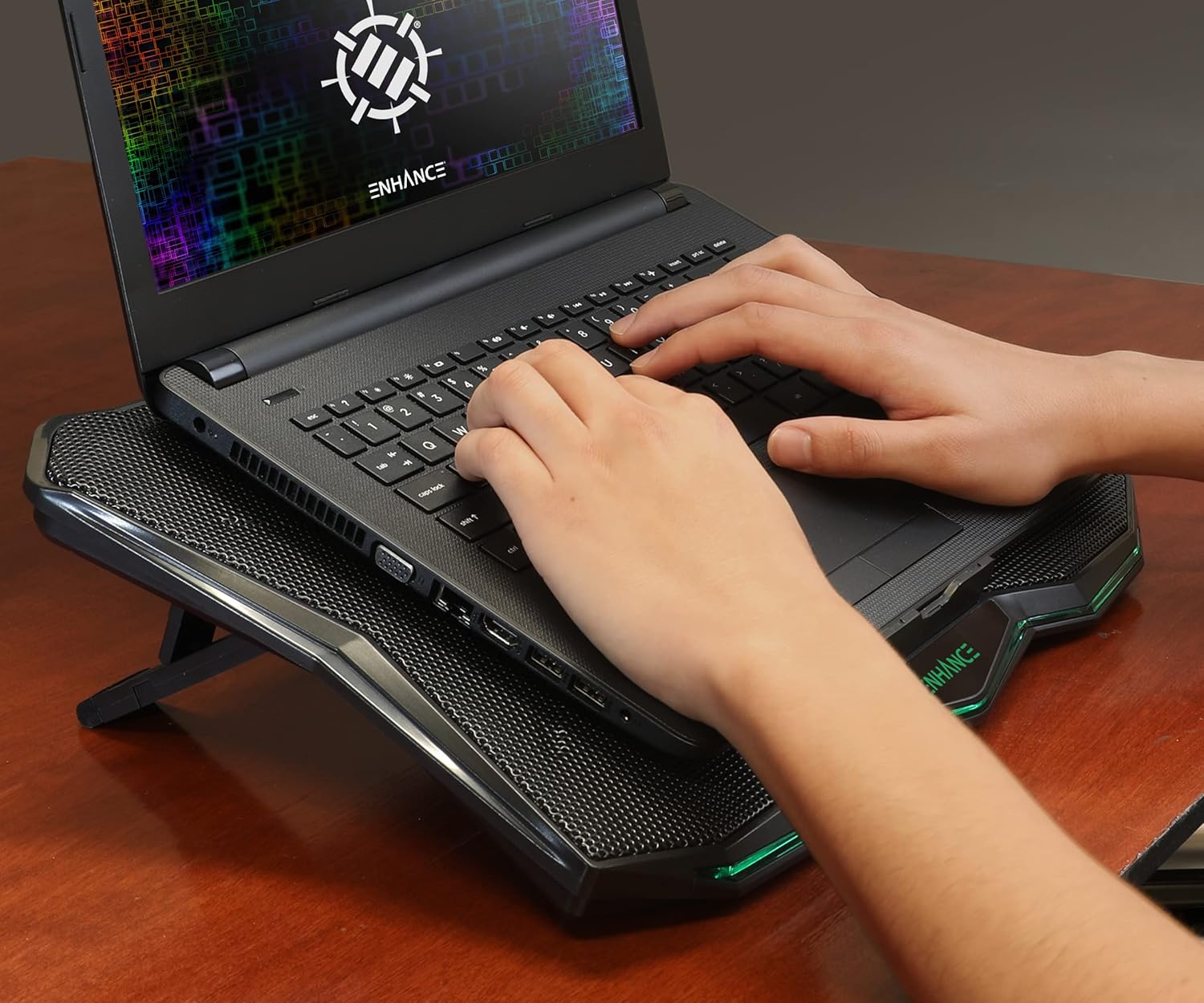 ENHANCE Cryogen 5 Gaming Laptop Cooling Pad Stand - Laptop Cooler with 7 Adjustable Height Settings & Dual USB Ports up to 17 inches - 1 Ultra Quiet High Performance LED Fan 800 RPM