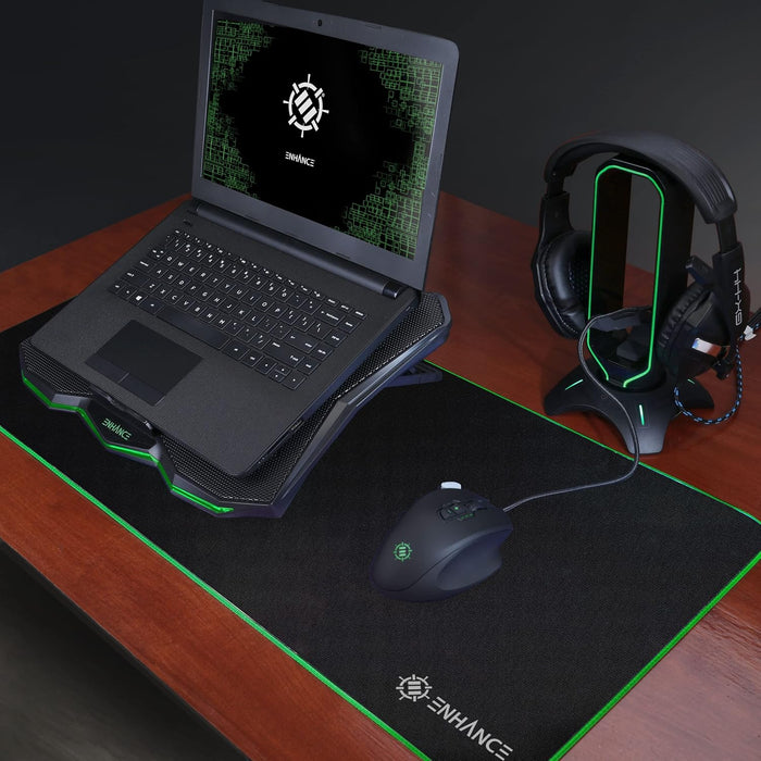 ENHANCE Cryogen 5 Gaming Laptop Cooling Pad Stand - Laptop Cooler with 7 Adjustable Height Settings & Dual USB Ports up to 17 inches - 1 Ultra Quiet High Performance LED Fan 800 RPM