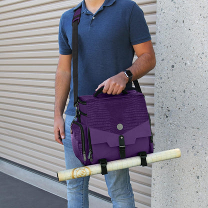 ENHANCE Collector's Edition RPG Adventurer's DnD Bag - Dragon Hide Exterior Travel RPG Bag with Tabletop Miniatures Storage Vault, Mat Holder, DnD Dice & Token Pockets, Fits 4-8 Books (Dragon Purple