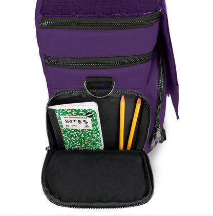 ENHANCE Collector's Edition RPG Adventurer's DnD Bag - Dragon Hide Exterior Travel RPG Bag with Tabletop Miniatures Storage Vault, Mat Holder, DnD Dice & Token Pockets, Fits 4-8 Books (Dragon Purple