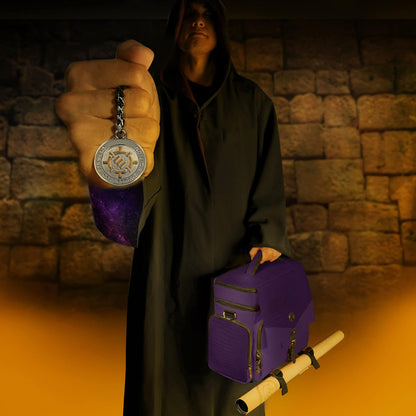 ENHANCE Collector's Edition RPG Adventurer's DnD Bag - Dragon Hide Exterior Travel RPG Bag with Tabletop Miniatures Storage Vault, Mat Holder, DnD Dice & Token Pockets, Fits 4-8 Books (Dragon Purple