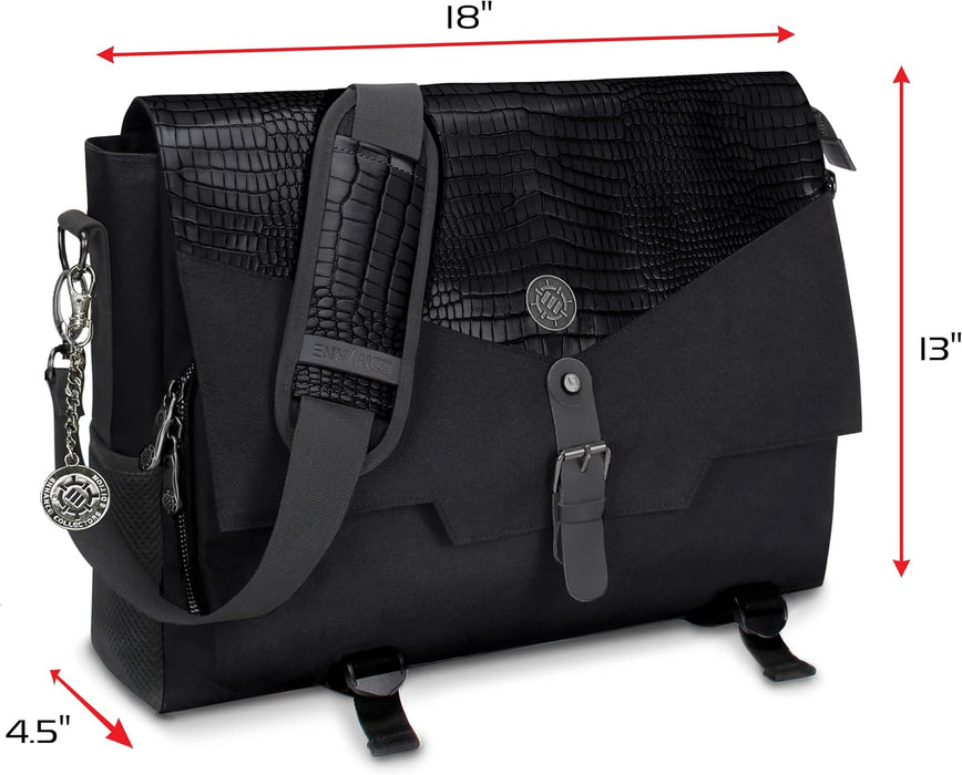 Player's Essentials DND-Tasche, Sammleredition - Umhängetasche aus Drachenhaut für 2–4 Bücher, Ordner, Würfel und Zubehör, mit 17-Zoll-Laptop-Steckplatz, Battlemap-Riemen (Drachen Schwarz