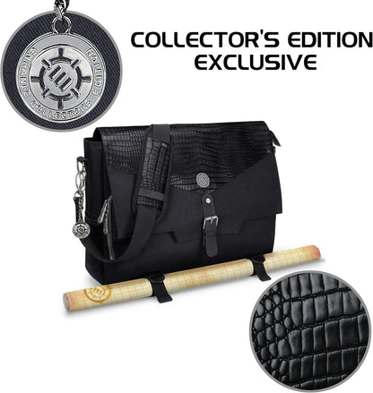 Player's Essentials DND-Tasche, Sammleredition - Umhängetasche aus Drachenhaut für 2–4 Bücher, Ordner, Würfel und Zubehör, mit 17-Zoll-Laptop-Steckplatz, Battlemap-Riemen (Drachen Schwarz