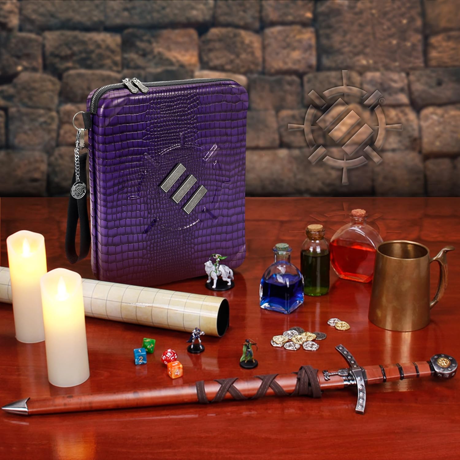 Collector's Edition RPG Organizer Case - DnD Binder with Built-in Character Sheet Holder and Erasable Scribe Panel, Dice Rolling Area, Removable Pen Pouch, Miniature Foam Tray (Dragon Purple