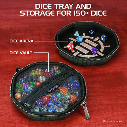 ENHANCE DND Dice Tray and Case - Collector's Edition DND Dice Holder up to 150 D&D Shakers with Hard Shell Exterior and Protective Soft Interior - Rolling Tray Perfect for Game Night (Dragon Green