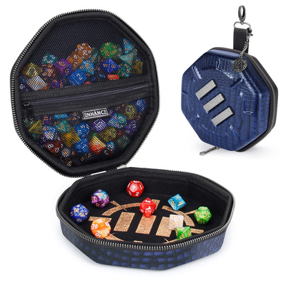 ENHANCE DnD Dice Tray and Case - Collector's Edition DnD Dice Holder for up to 150 D&D Shakers with Hard Shell Exterior and Protective Soft Interior - Rolling Tray Perfect for Game Night (Dragon Blue
