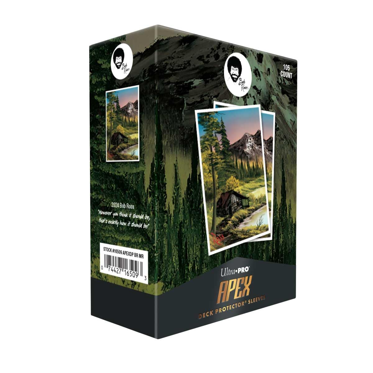 Ultra PRO - Bob Ross Mountain Retreat 105ct APEX™ Deck Protector Sleeves, Bob Ross Collectibles, Art-Themed Card Sleeves, Trading Card Accessories, Mountain Retreat Card Protectors, Vibrant Card