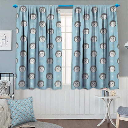 Hedgehog Room Darkening Curtains Watercolor Artwork Smiling Happy Characters with White Daisies on Blue Customized Curtains 72" W x 45" L Pale Blue Grey White