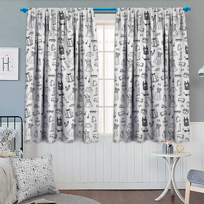Heels and Dresses Thermal Insulating Blackout Curtain Female Fashion Themed Pattern Sketch Cartoon Style Doodle Garments Patterned Drape for Glass Door 63" W x 72" L Black and White