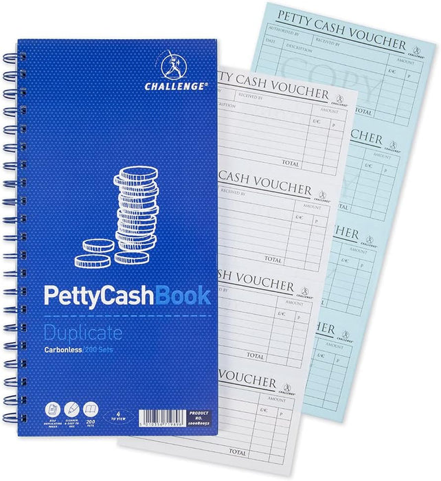Challenge Carbonless Wirebound Petty Cash Book,Blue, 1 Blue
