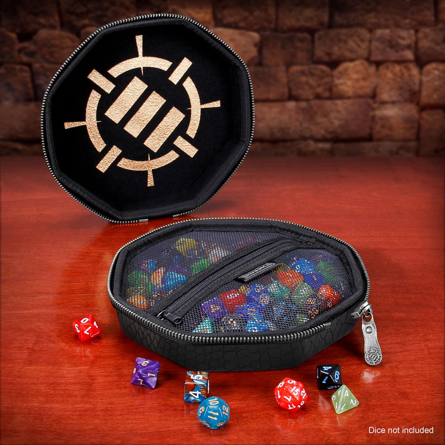 ENHANCE DnD Dice Tray and Case - Collector's Edition DnD Dice Holder up to 150 D&D Shakers with Hard Shell Exterior and Protective Soft Interior - Rolling Tray Perfect for Game Night (Dragon Black