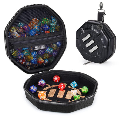 ENHANCE DnD Dice Tray and Case - Collector's Edition DnD Dice Holder up to 150 D&D Shakers with Hard Shell Exterior and Protective Soft Interior - Rolling Tray Perfect for Game Night (Dragon Black