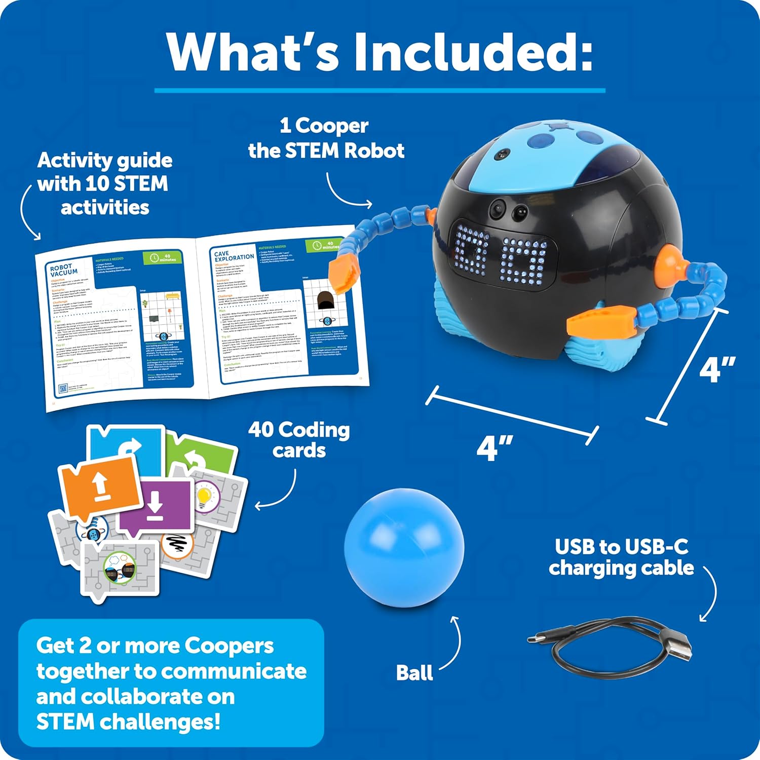 Learning Resources Cooper Robot Stem Individual LER3119, A Partir de 5 Años, Programación Sin Pantalla, Reforzable en Aula, USB Recargable