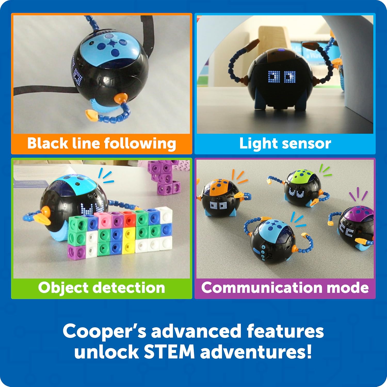 Learning Resources Cooper Robot Stem Individual LER3119, A Partir de 5 Años, Programación Sin Pantalla, Reforzable en Aula, USB Recargable