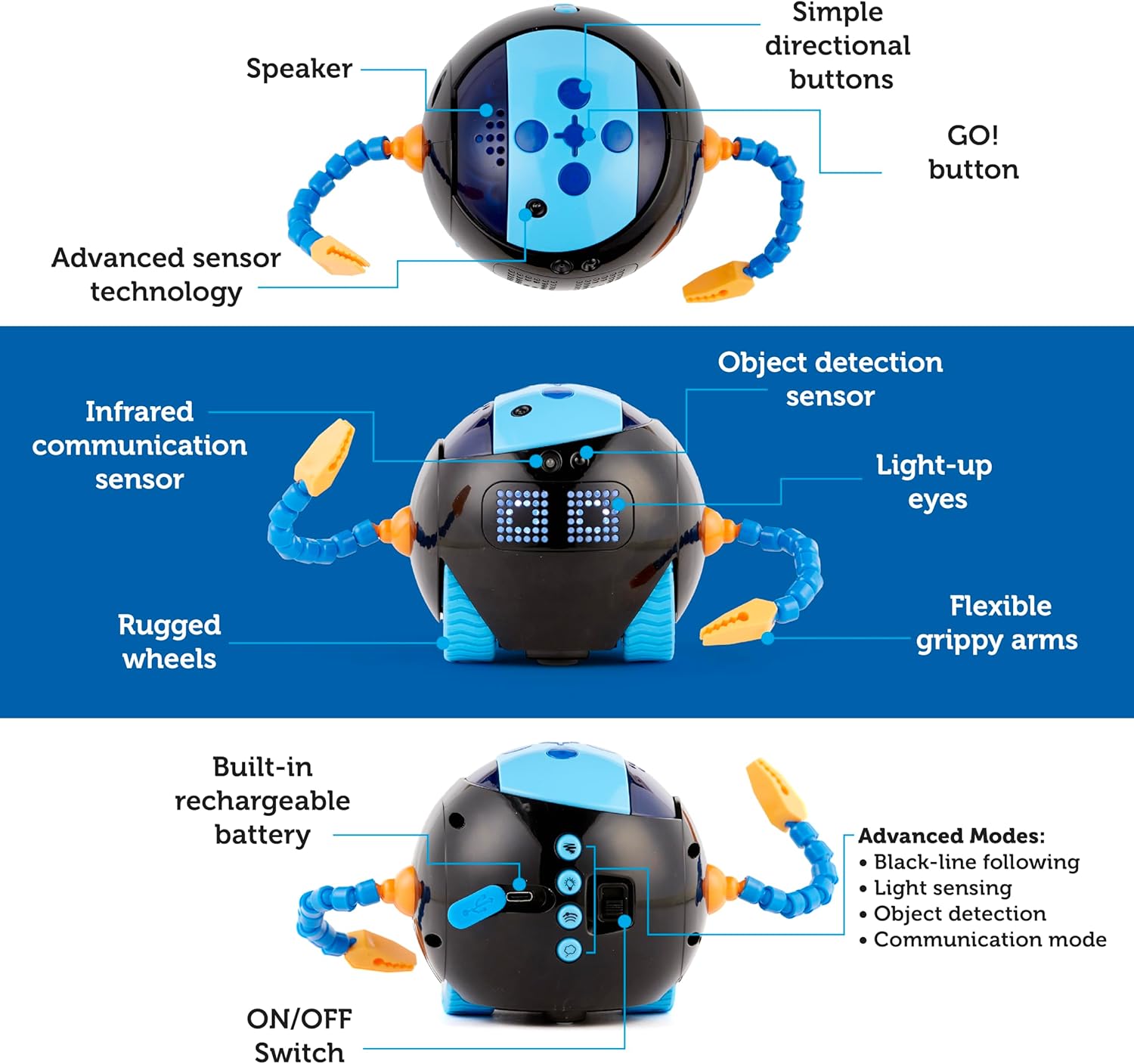Learning Resources Cooper Robot Stem Individual LER3119, A Partir de 5 Años, Programación Sin Pantalla, Reforzable en Aula, USB Recargable