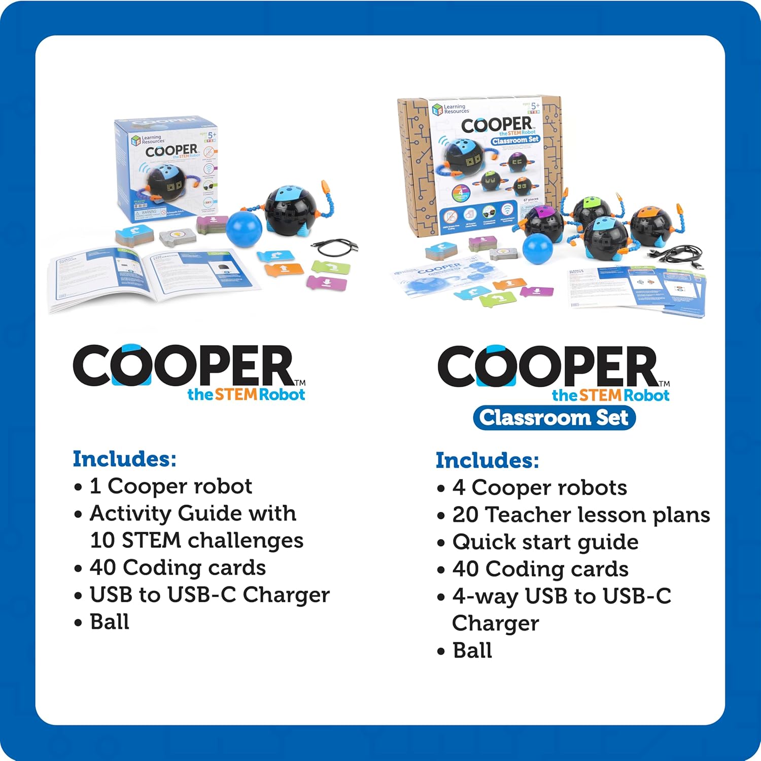 Learning Resources Cooper Robot Stem Individual LER3119, A Partir de 5 Años, Programación Sin Pantalla, Reforzable en Aula, USB Recargable