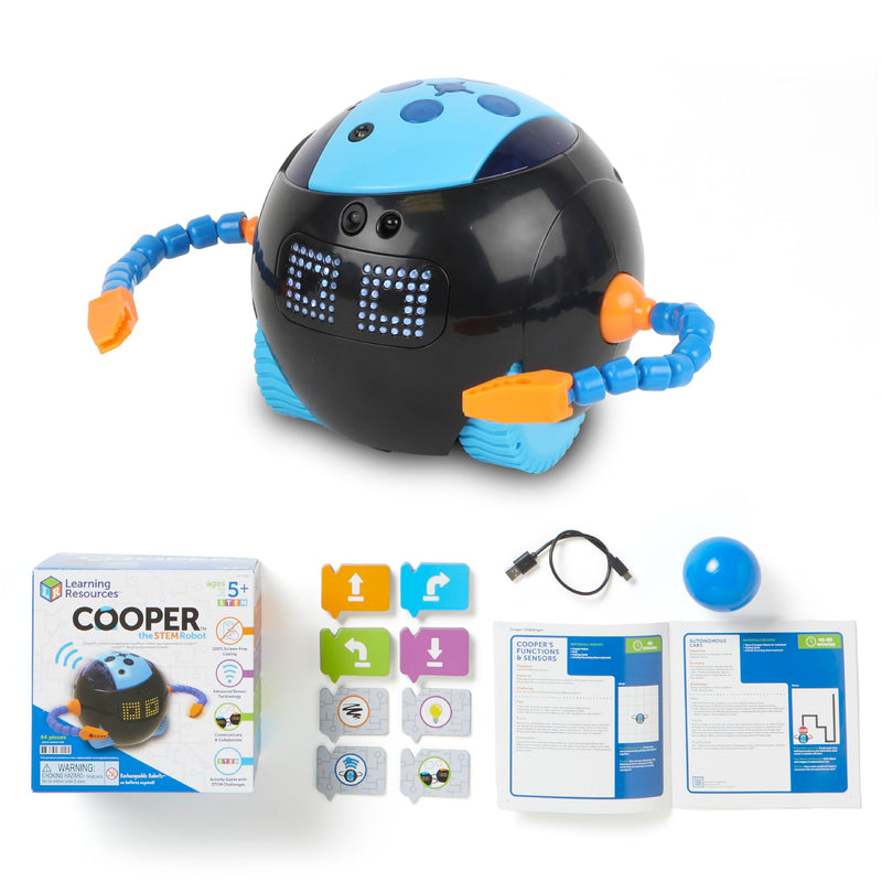 Learning Resources Cooper Robot Stem Individual LER3119, A Partir de 5 Años, Programación Sin Pantalla, Reforzable en Aula, USB Recargable