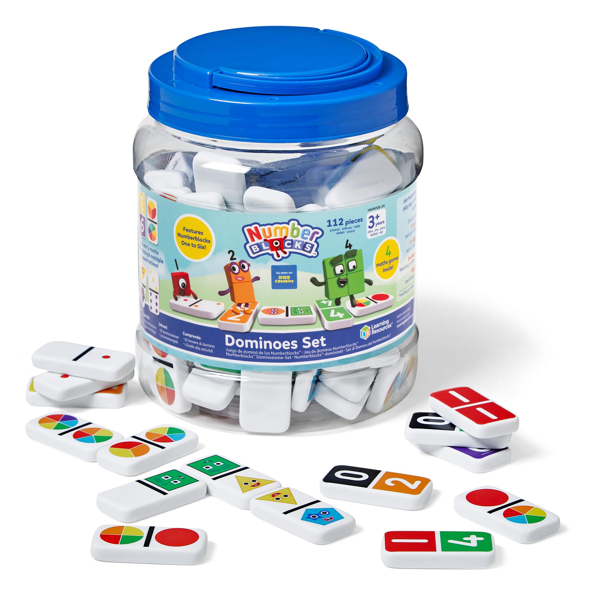 Learning Resources Numberblocks Wiederverwendbare Dominosteine, 112 Dominosteine mit Aufbewahrungsbox, Lernspielzeug zum Erlernen von Zahlen und Formen, Geschenk für Jungen und Mädchen ab 3 4 + Jahren