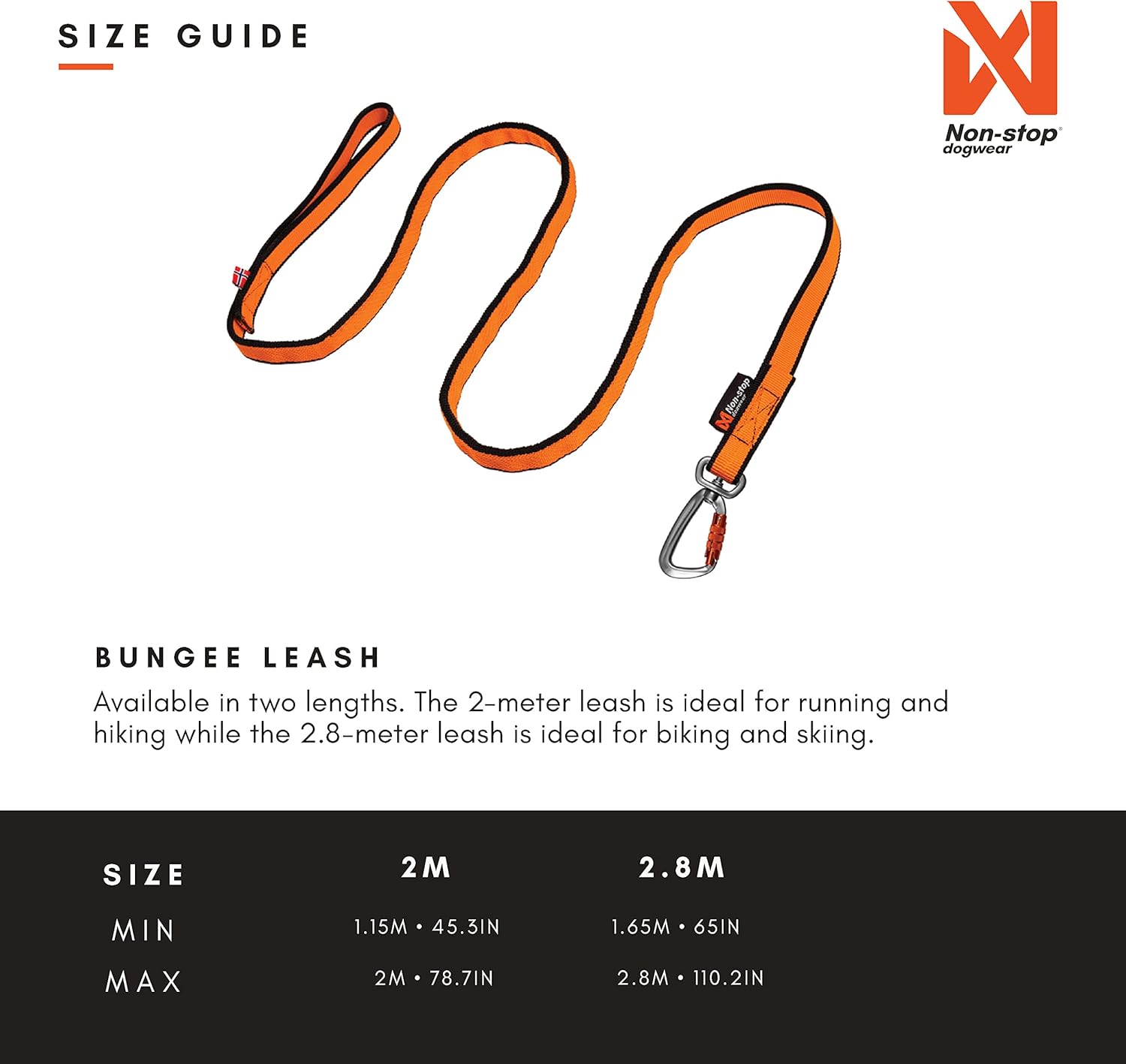 Non-Stop Dogwear Bungee Leash, Black/Orange - 2.0m/23mm