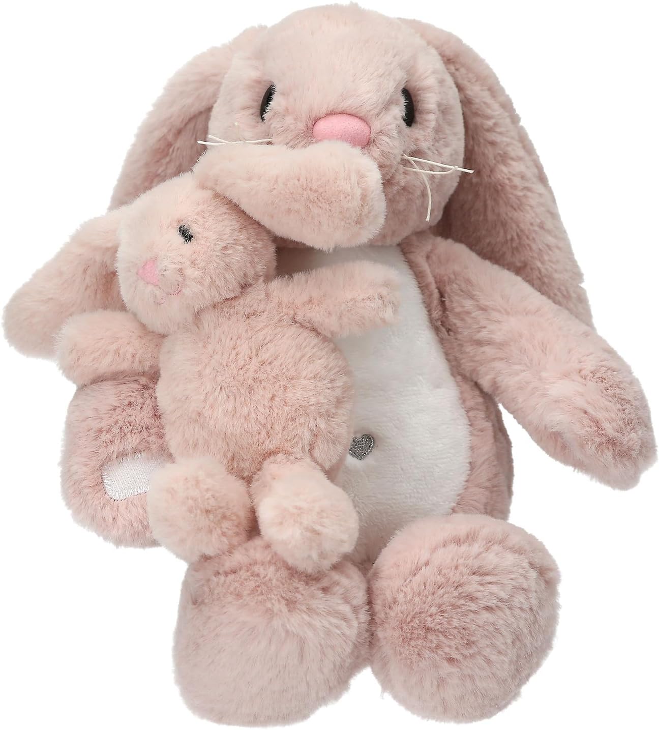 Depesche 13509 Princess Mimi Cuddly Toy Rabbit Nelly with Baby Rabbit in Pink and with Long Ears, Plush Toy with Velcro Fastening for Holding