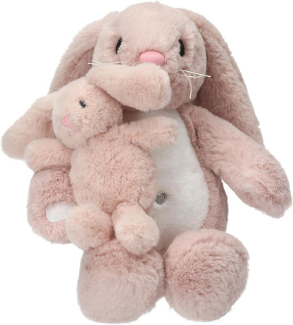 Depesche 13509 Princess Mimi Cuddly Toy Rabbit Nelly with Baby Rabbit in Pink and with Long Ears, Plush Toy with Velcro Fastening for Holding